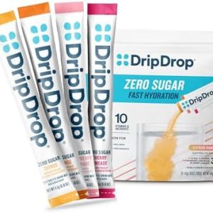 DripDrop Sugar Free Hydration Packets - Zero Citrus Variety Pack - Single Serve Electrolytes Powder Drink Mix - Cherry Limeade, Citrus, Orange, Strawberry Lemonade - Non-GMO, Gluten Free - 32 Sticks