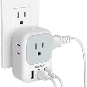 TESSAN USB Charger Block, Wall Plug Adapter with Electrical 4 Box Splitter 3 USB Wall Charger Ports, Multi Plug Outlet Extender Charging for Cruise, Travel, Office, Dorm Essentials